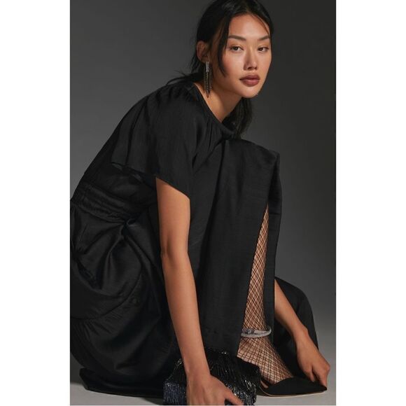 NEW Anthropologie Black Somerset Smocked Waist V-Neck Tiered Maxi Dress XX-Small - Picture 4 of 9